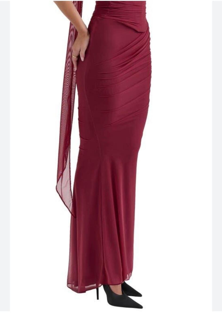 HOUSE OF CB Red Cassidy Ruched Maxi Skirt - Size Medium (New)